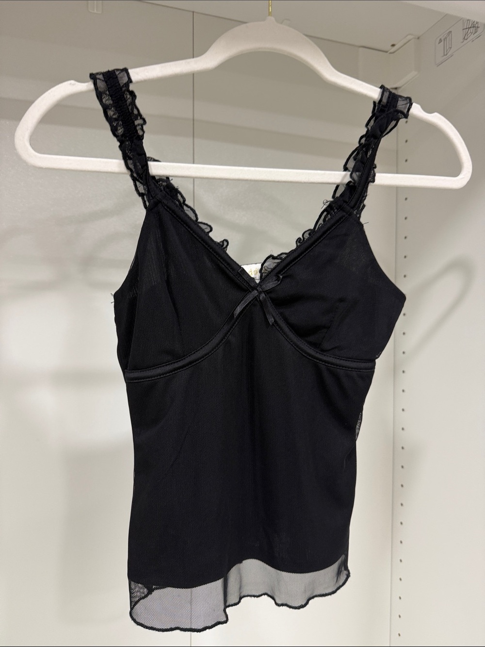 Madden Girl Black Lace-Trim Mesh Camisole with Bow